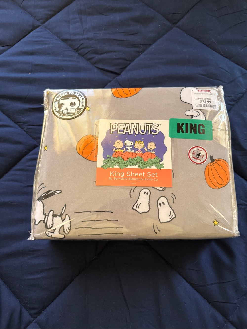 Berkshire Peanuts Halloween Pumpkin Snoopy Ghost King Sheet Set